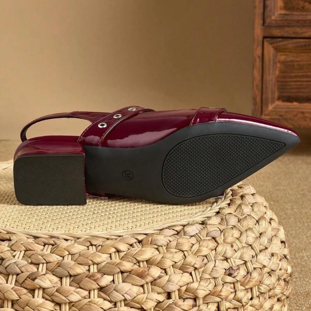 Rebellious Rose Burgundy Flats with Buckle Straps - Picture 2 of 4